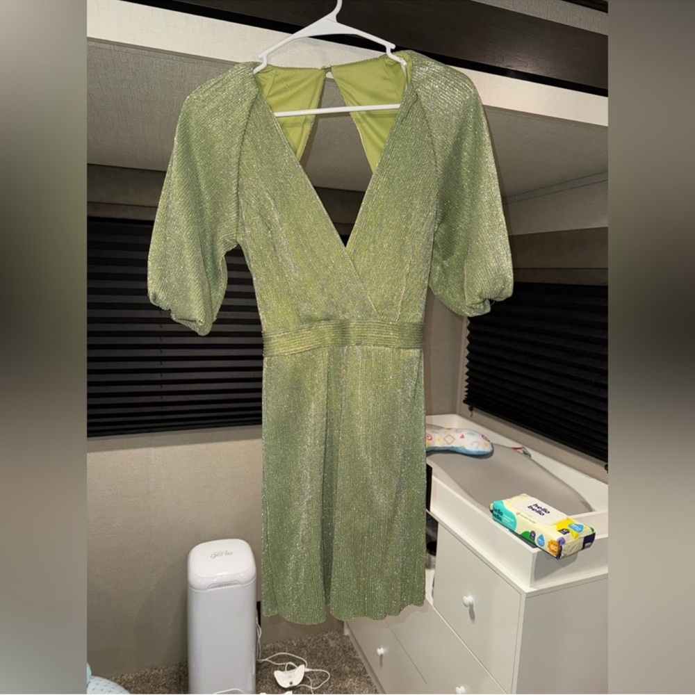 Lulu's Shimmering Light Green Backless Dress